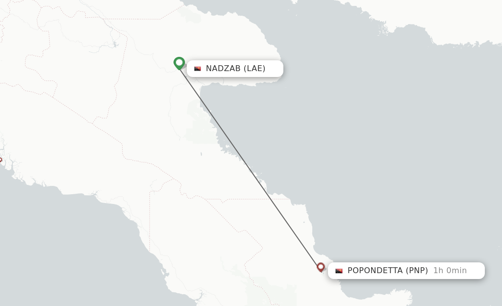 Flights from Lae to Popondetta route map