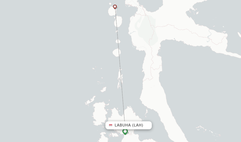 Route map with flights from Labuha with Wings Air