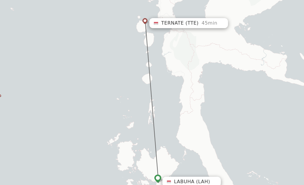 Flights from Labuha to Ternate route map