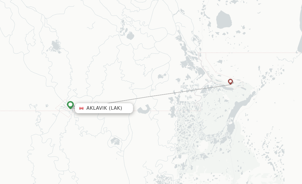 Route map with flights from Aklavik with North-Wright Airways
