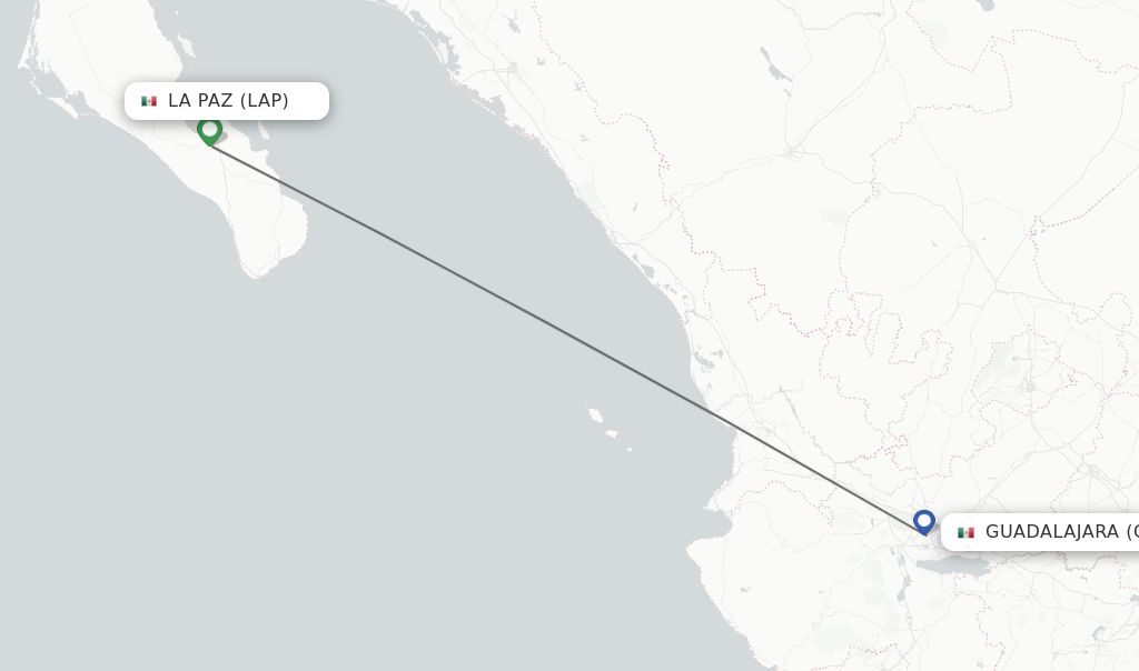 Flights from La Paz to Guadalajara route map