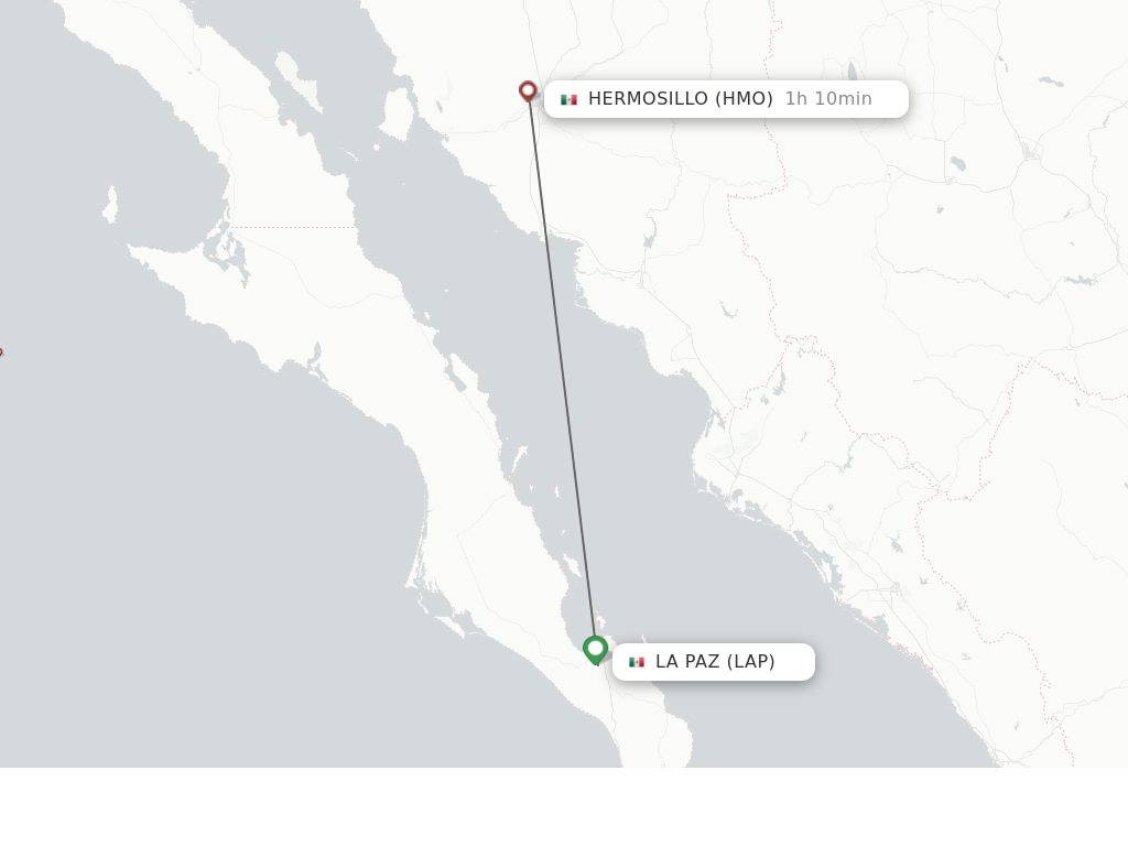 Flights from La Paz to Hermosillo route map