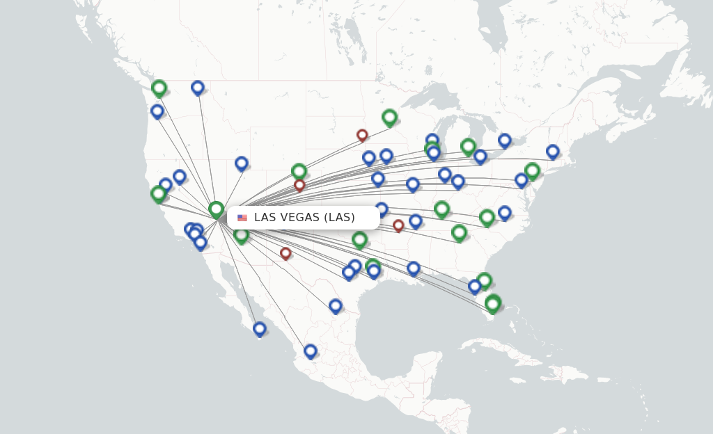 Route map with flights from Las Vegas with Frontier Airlines