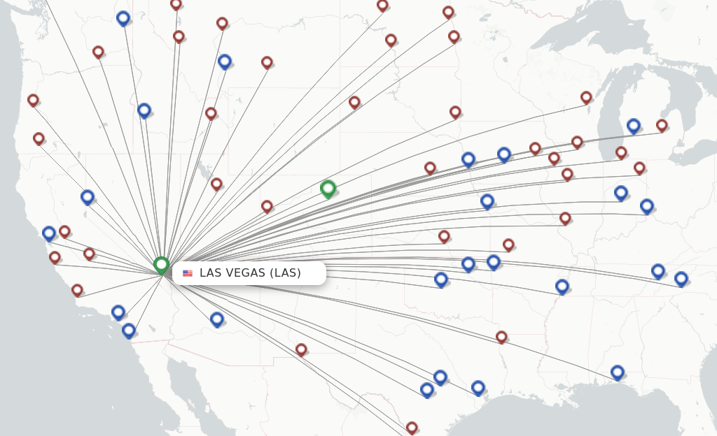 Route map with flights from Las Vegas with Allegiant Air