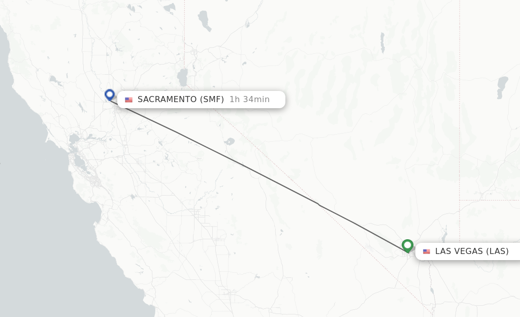 Flights from Las Vegas to Sacramento route map