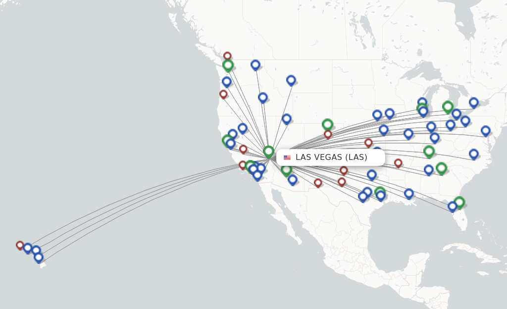 Route map with flights from Las Vegas with Southwest