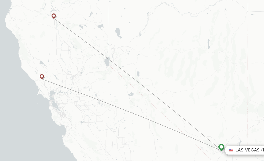 Route map with flights from Las Vegas with Xtra Airways