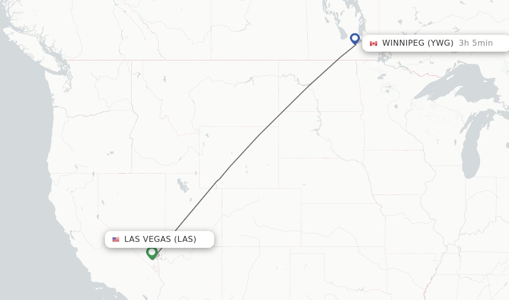 Flights from Las Vegas to Winnipeg route map