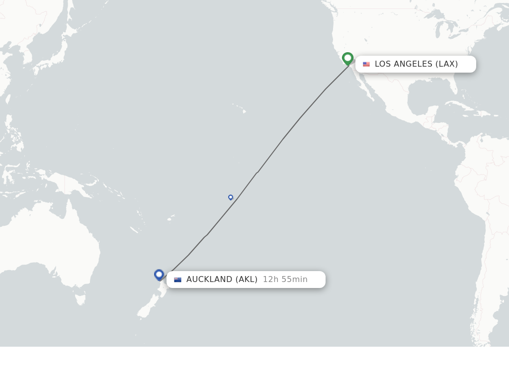 Flights from Los Angeles to Auckland route map