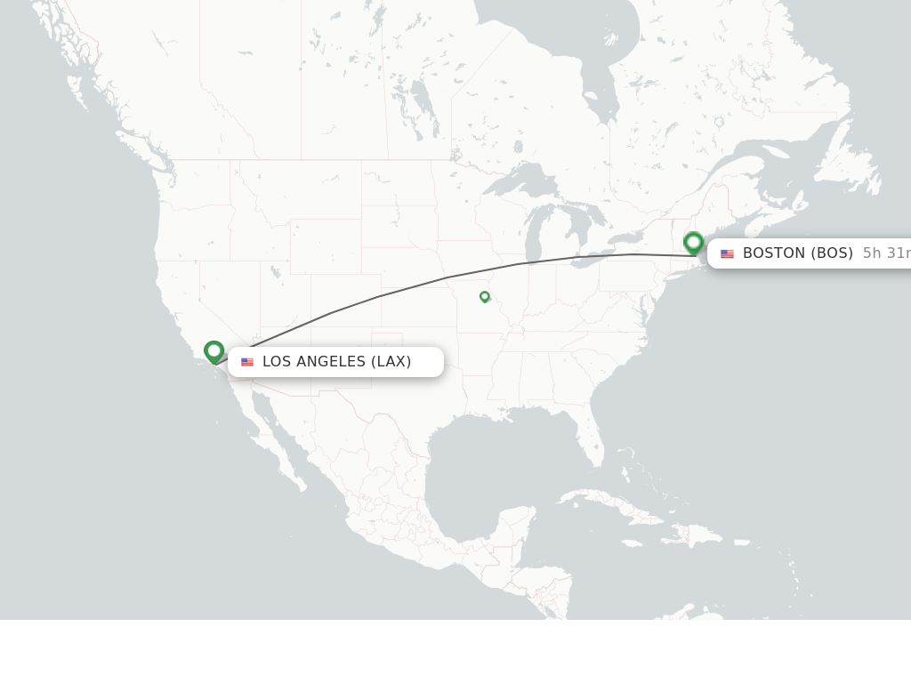 Flights from Los Angeles to Boston route map