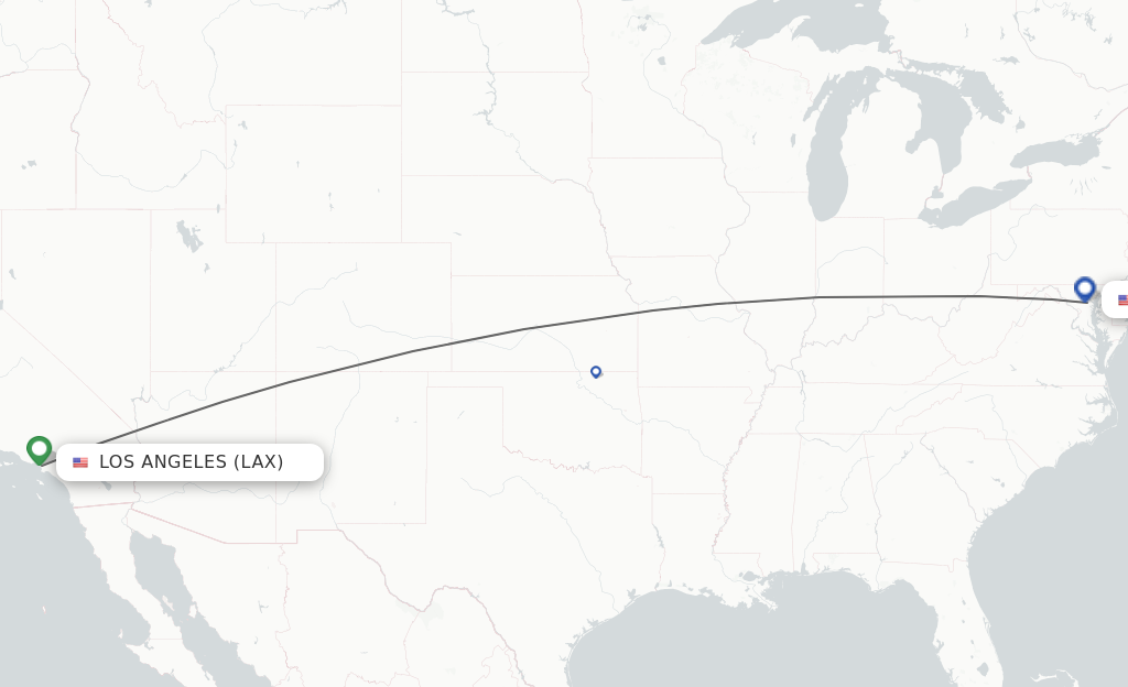 Flights from Los Angeles to Baltimore route map