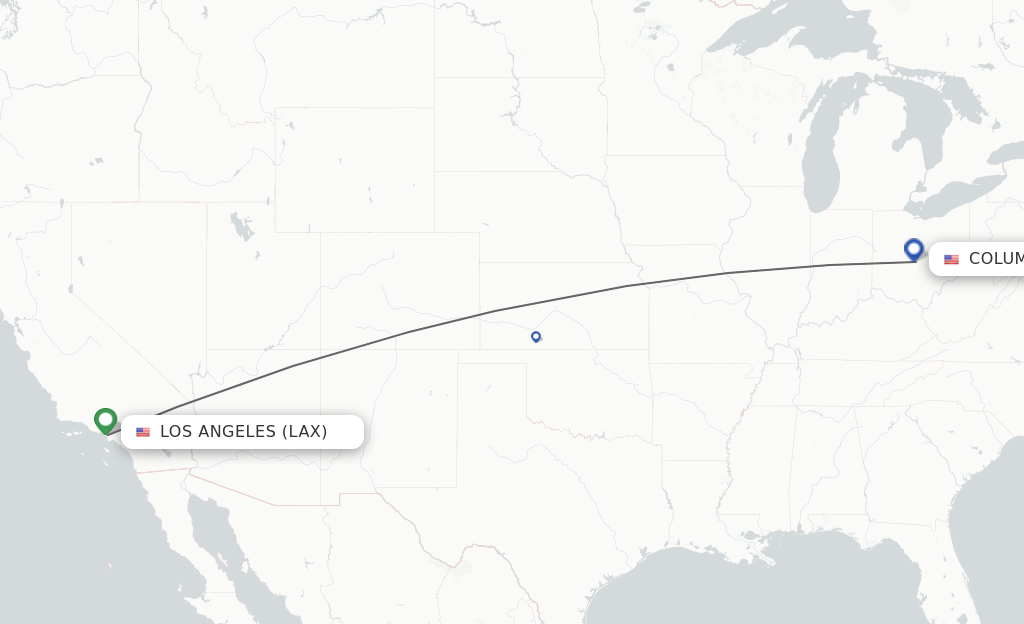 Flights from Los Angeles to Columbus route map