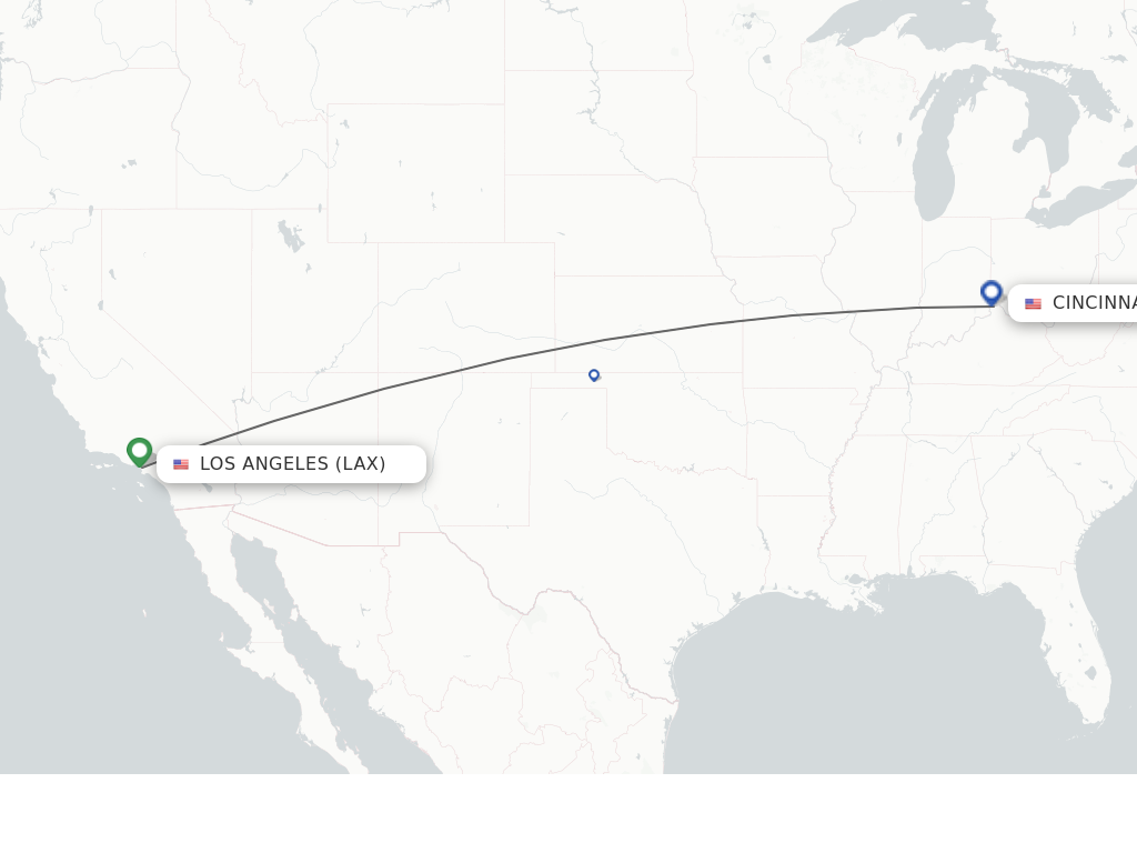Flights from Los Angeles to Cincinnati route map