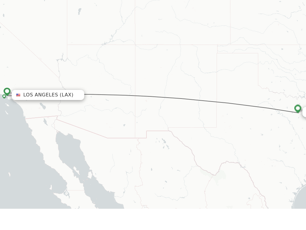 Flights from Los Angeles to Dallas route map