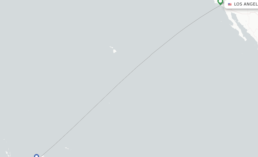 Route map with flights from Los Angeles with Fiji Airways
