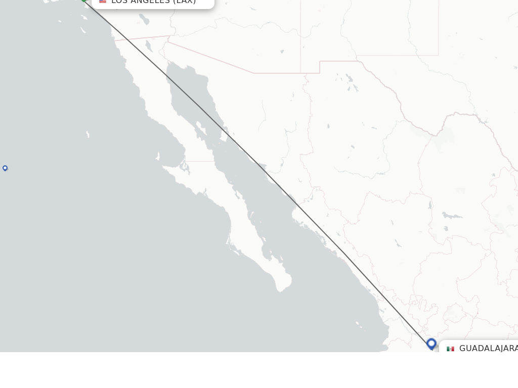 Flights from Los Angeles to Guadalajara route map