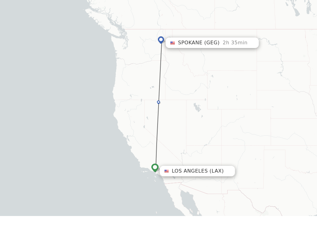 Flights from Los Angeles to Spokane route map