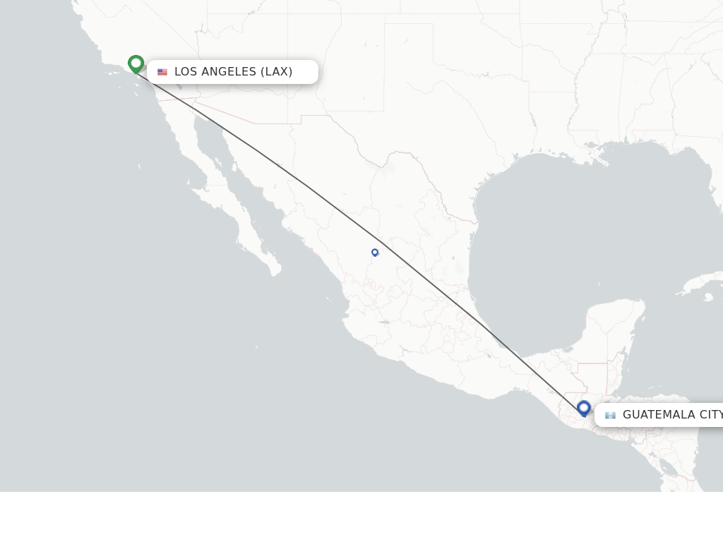 Flights from Los Angeles to Guatemala City route map