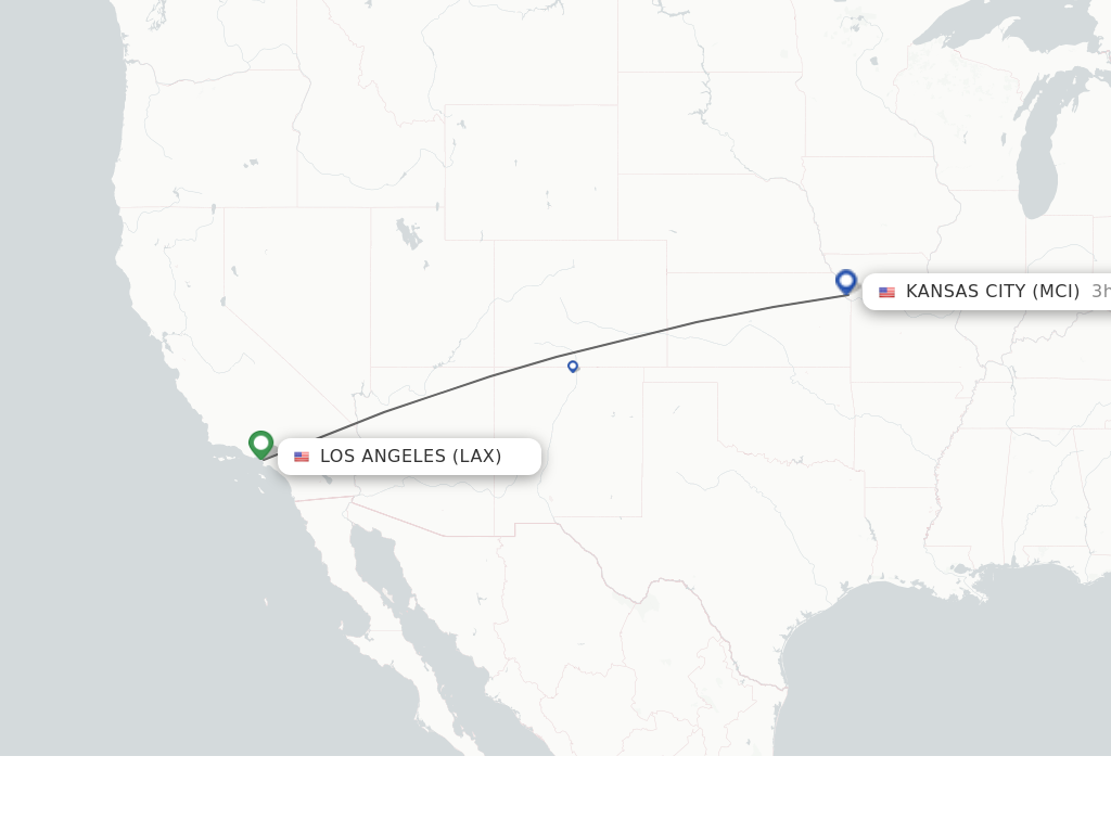 Flights from Los Angeles to Kansas City route map