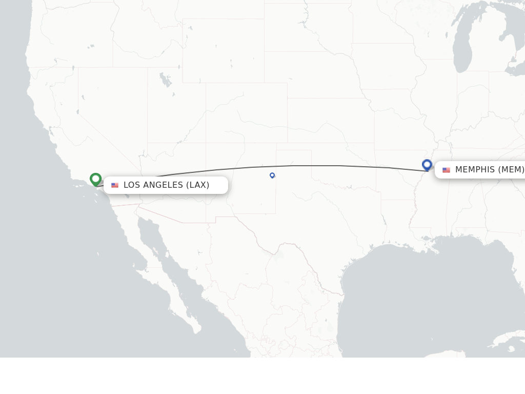 Flights from Los Angeles to Memphis route map
