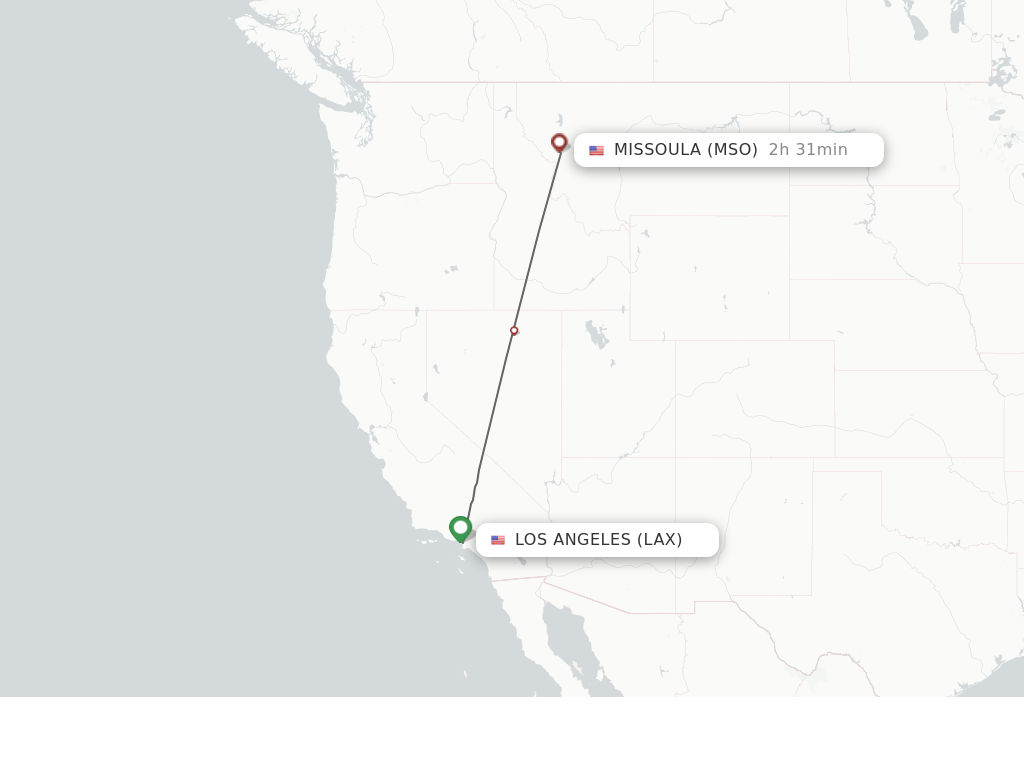 Flights from Los Angeles to Missoula route map