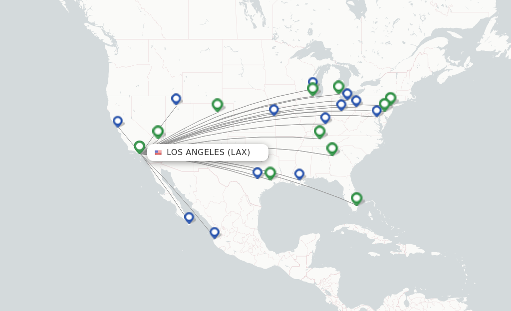 Route map with flights from Los Angeles with Spirit