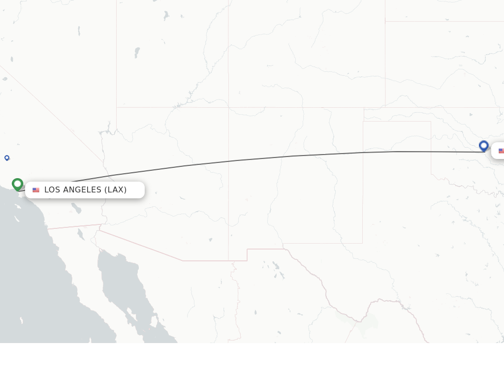 Flights from Los Angeles to Oklahoma City route map