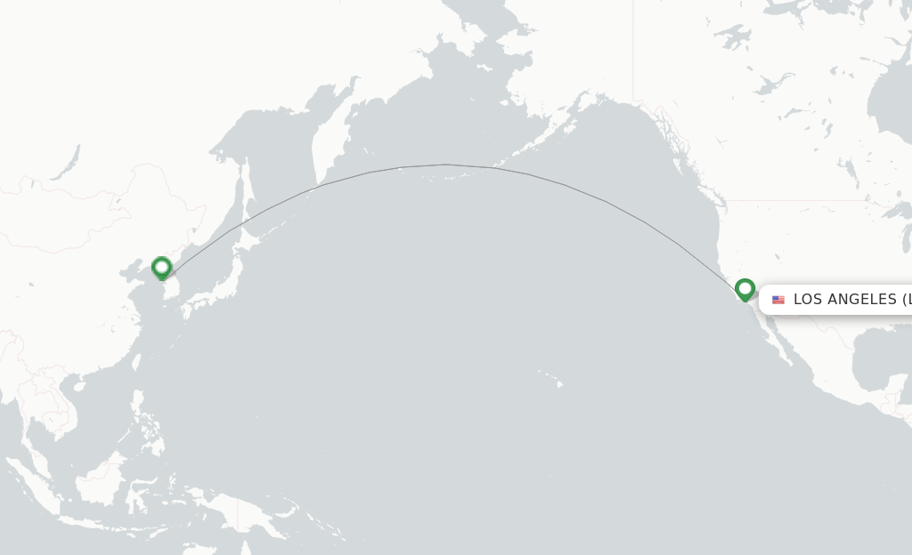 Route map with flights from Los Angeles with Asiana