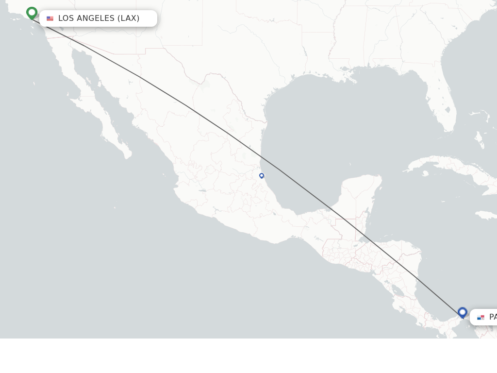 Flights from Los Angeles to Panama City route map