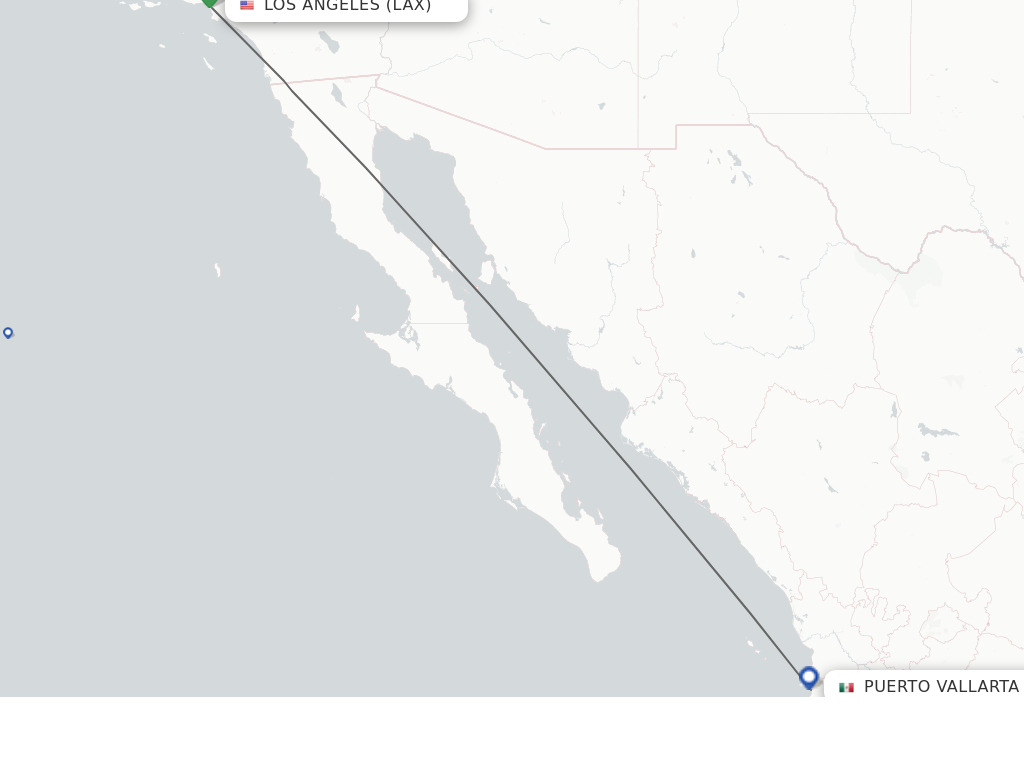Flights from Los Angeles to Puerto Vallarta route map
