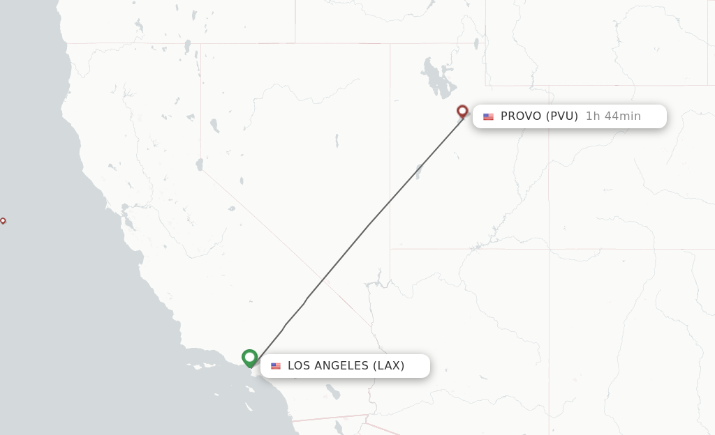 Flights from Los Angeles to Provo route map
