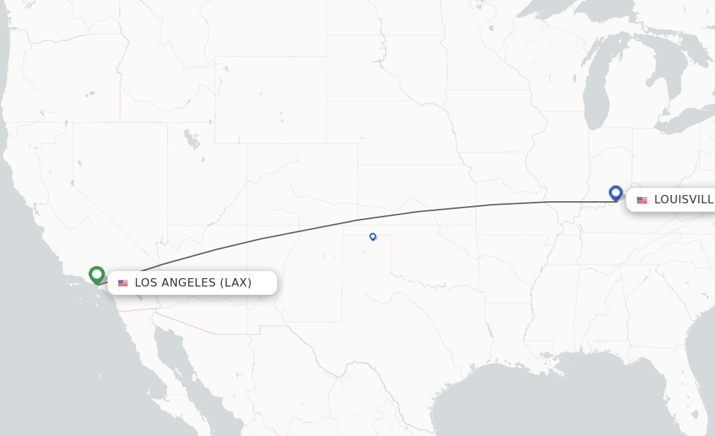 Flights from Los Angeles to Louisville route map