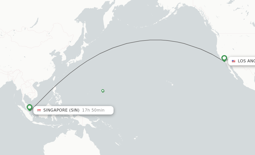 Flights from Los Angeles to Singapore route map