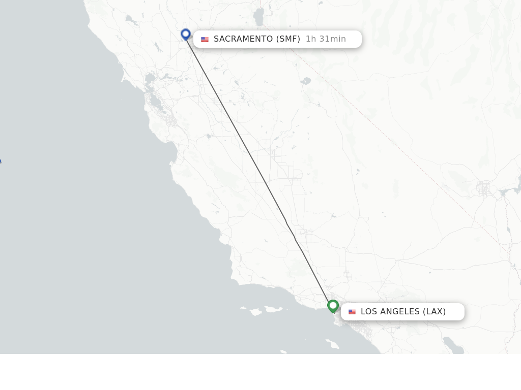 Flights from Los Angeles to Sacramento route map