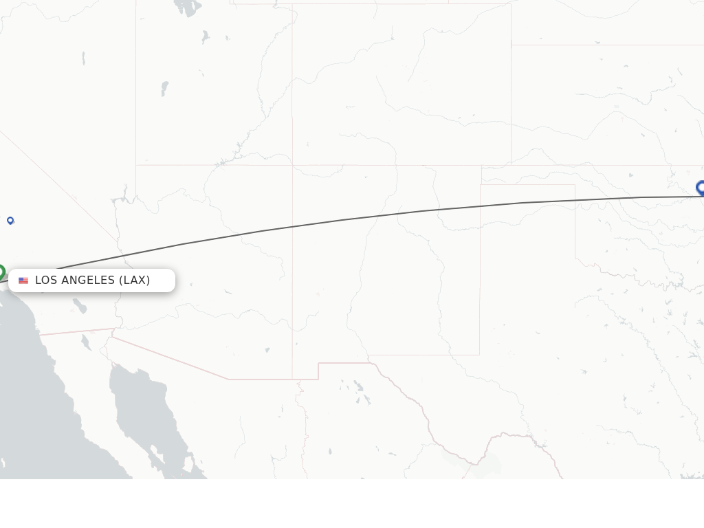 Flights from Los Angeles to Tulsa route map