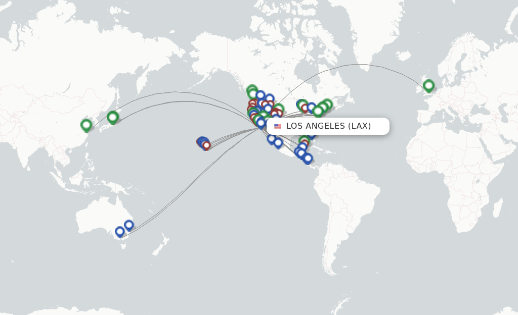 Route map with flights from Los Angeles with United