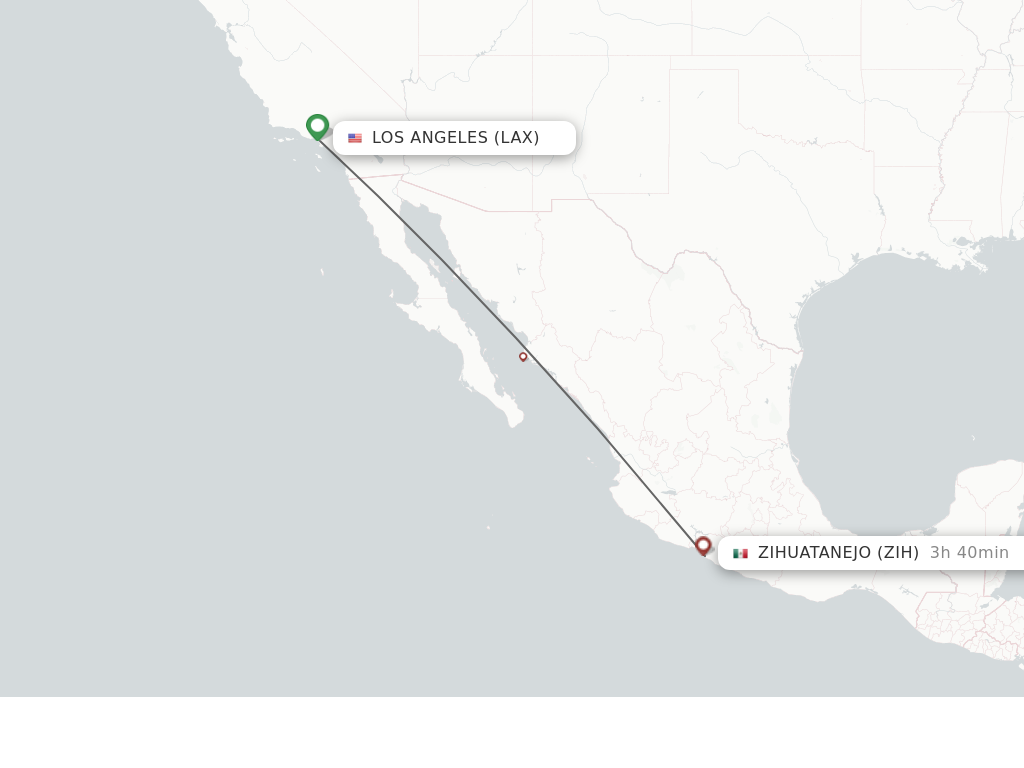Flights from Los Angeles to Ixtapa/Zihuatanejo route map