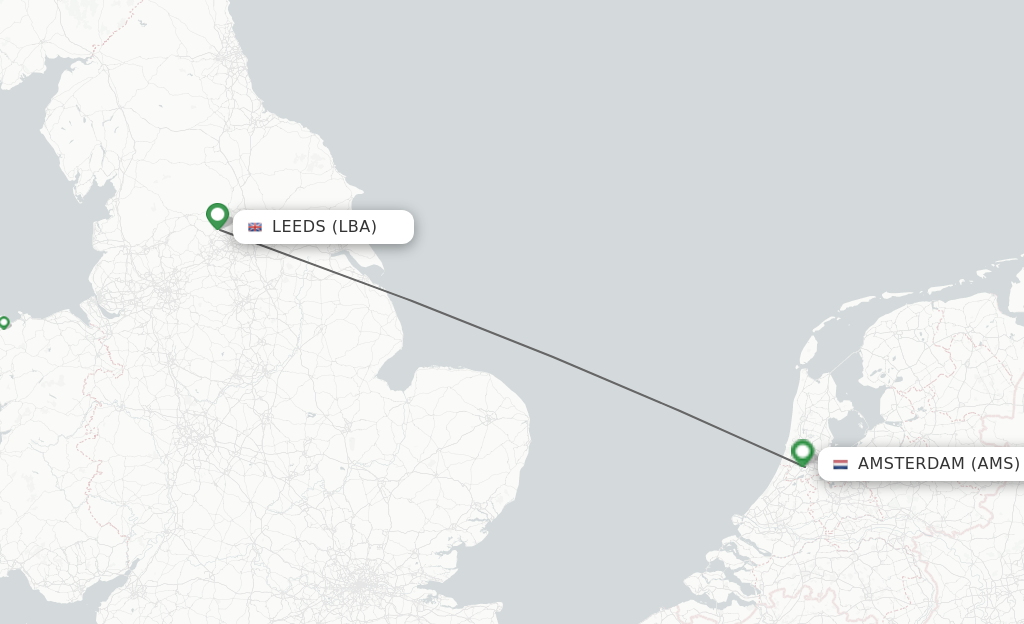 Flights from Leeds to Amsterdam route map