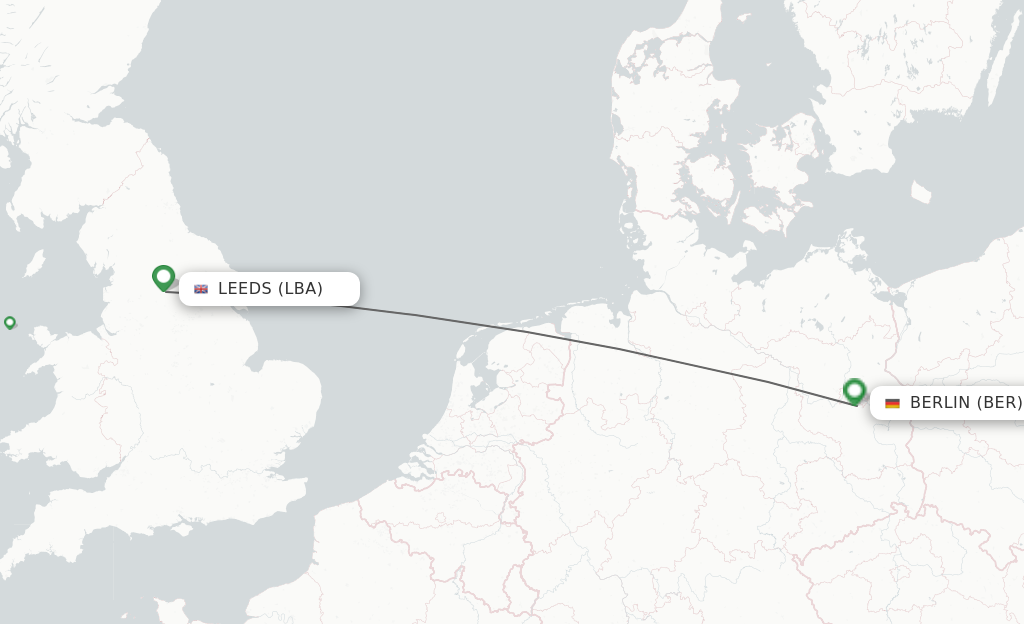 Flights from Leeds to Berlin route map