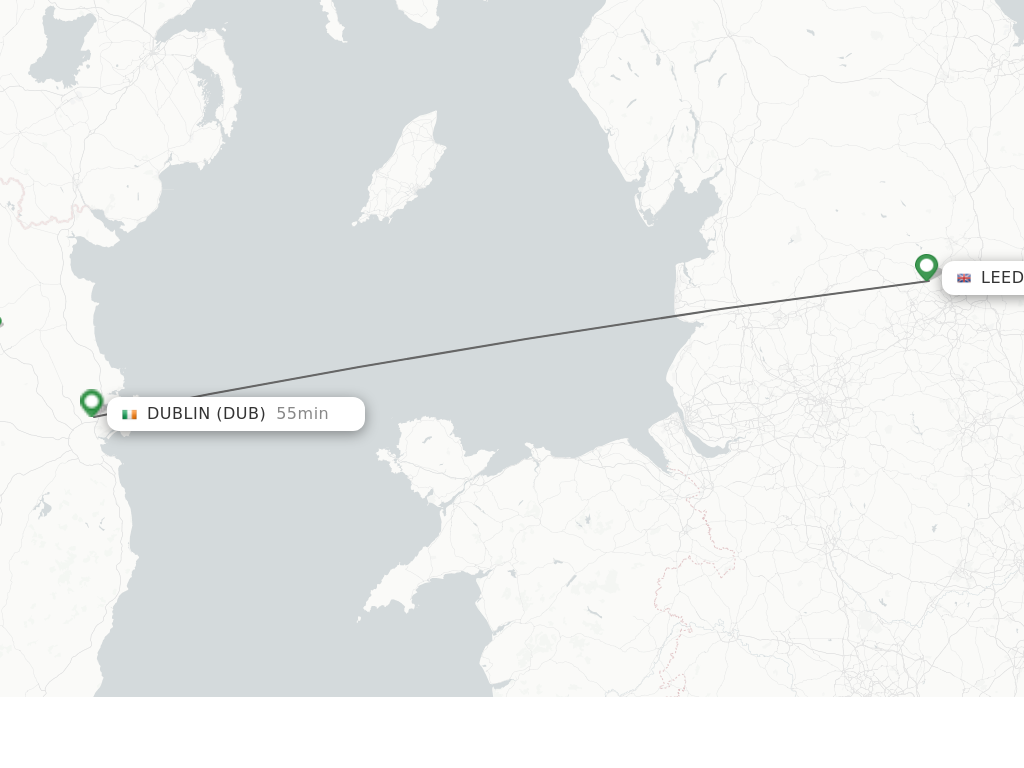 Flights from Leeds to Dublin route map