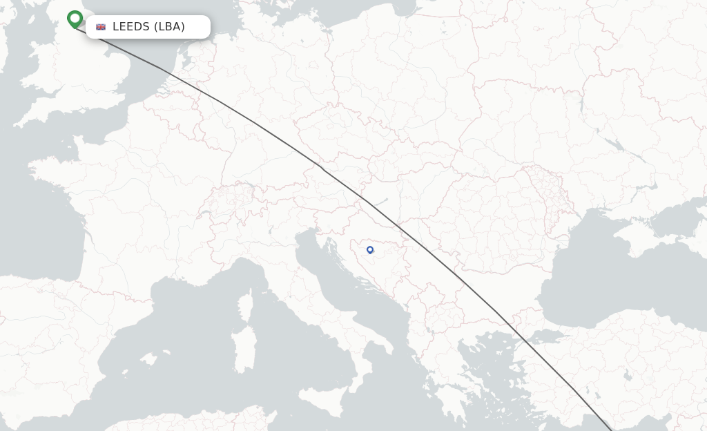 Flights from Leeds to Larnaca route map