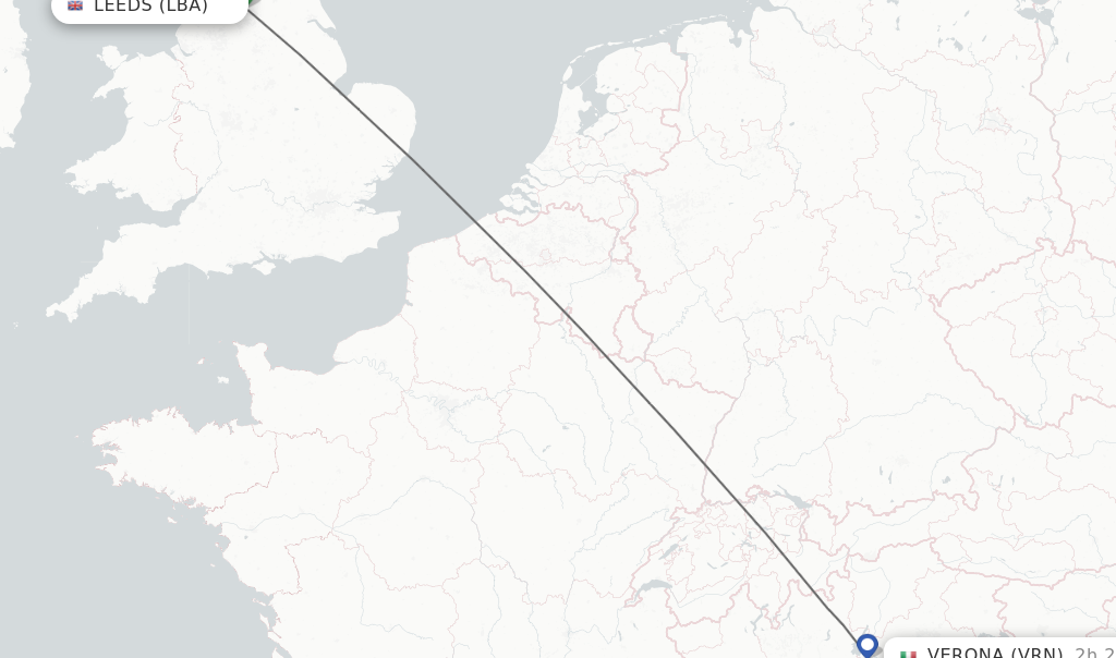 Flights from Leeds to Verona route map