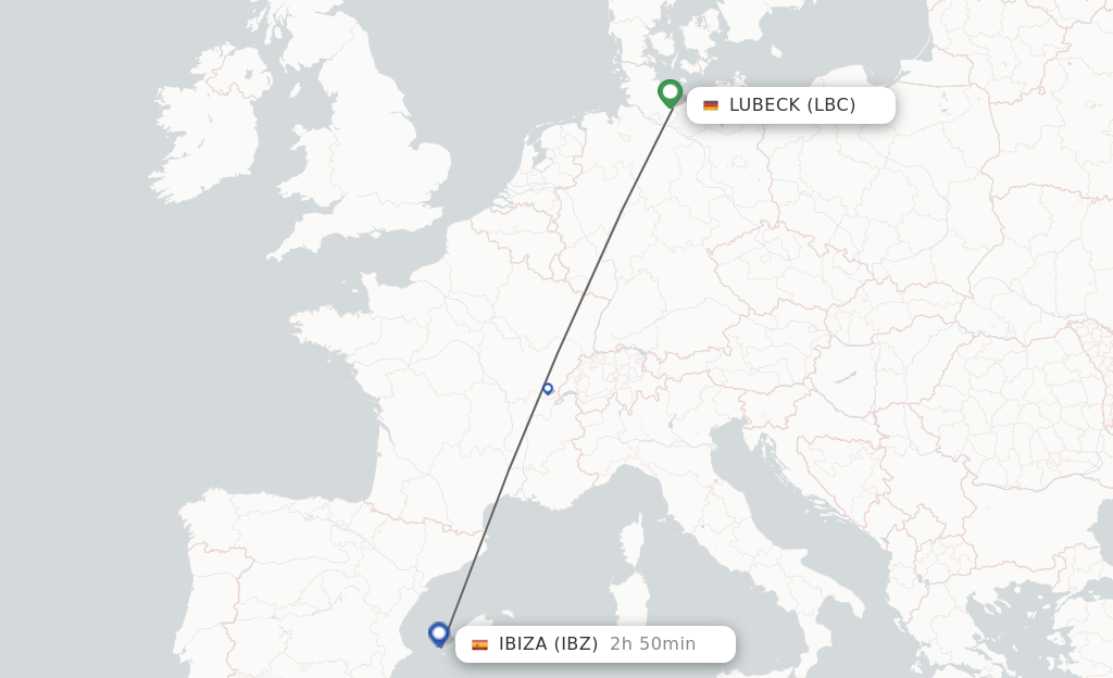 Flights from Hamburg to Ibiza route map