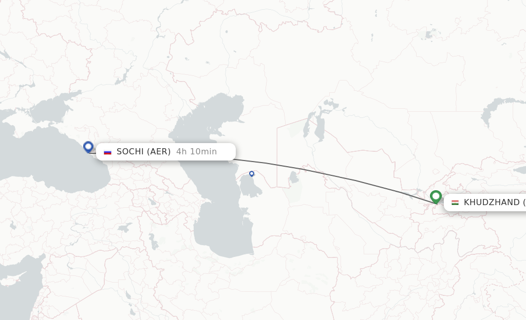 Flights from Khujand to Adler/Sochi route map
