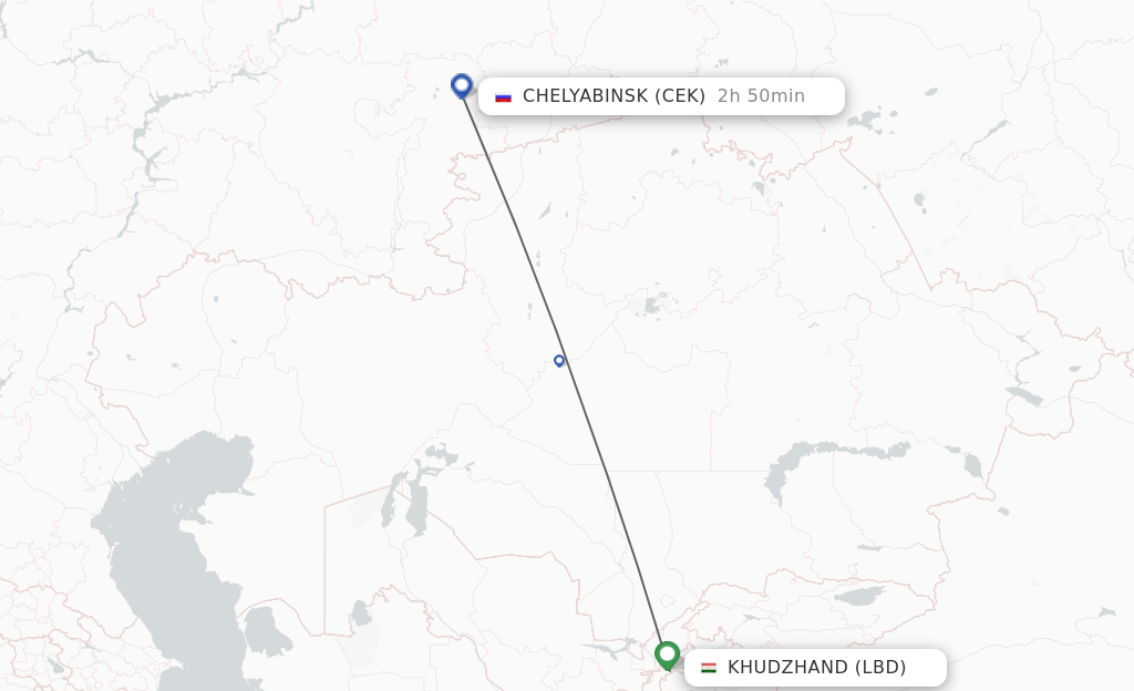 Flights from Khujand to Chelyabinsk route map