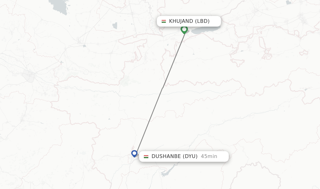 Flights from Khujand to Dushanbe route map