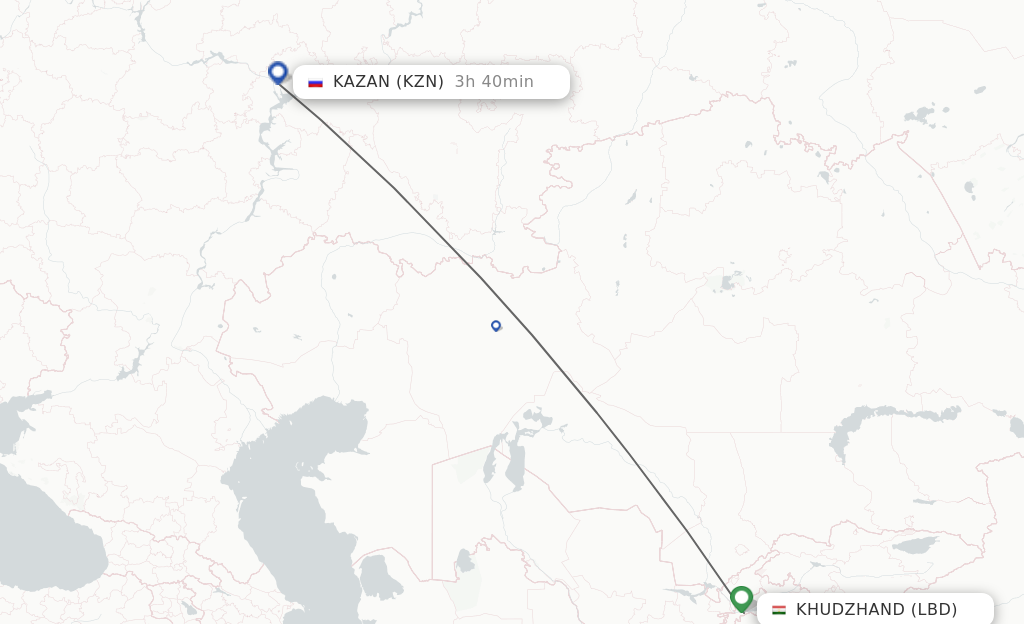 Flights from Khujand to Kazan route map