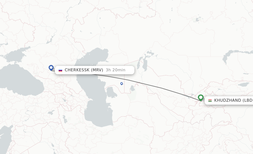 Flights from Khujand to Mineralnye Vody route map