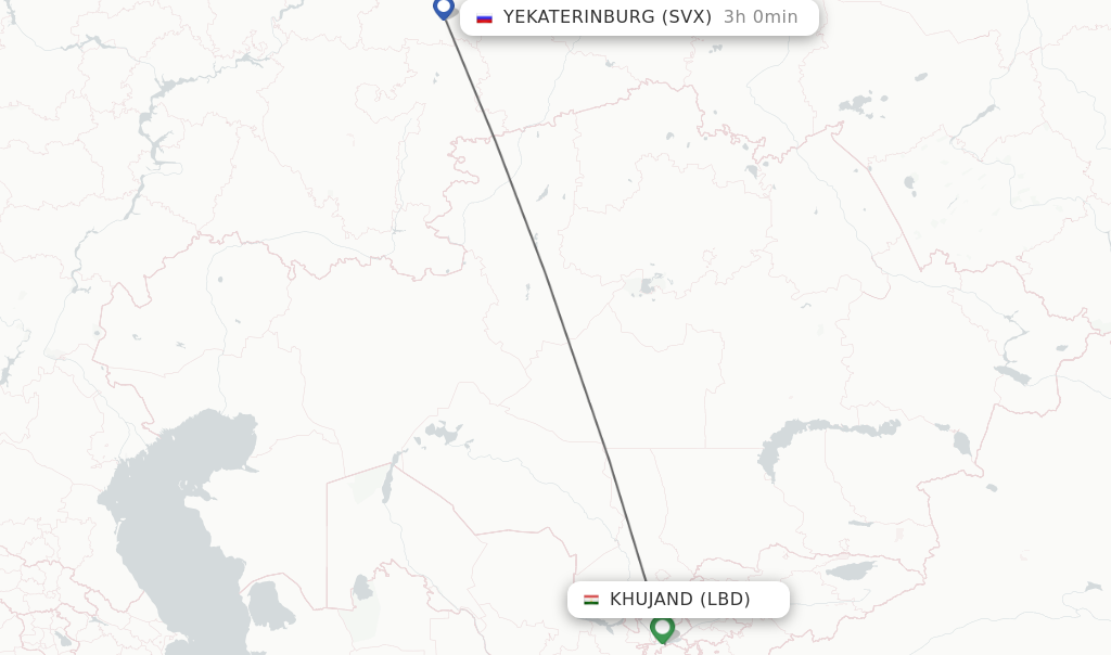 Flights from Khujand to Yekaterinburg route map