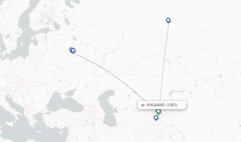 Route map with flights from Khujand with Somon Air